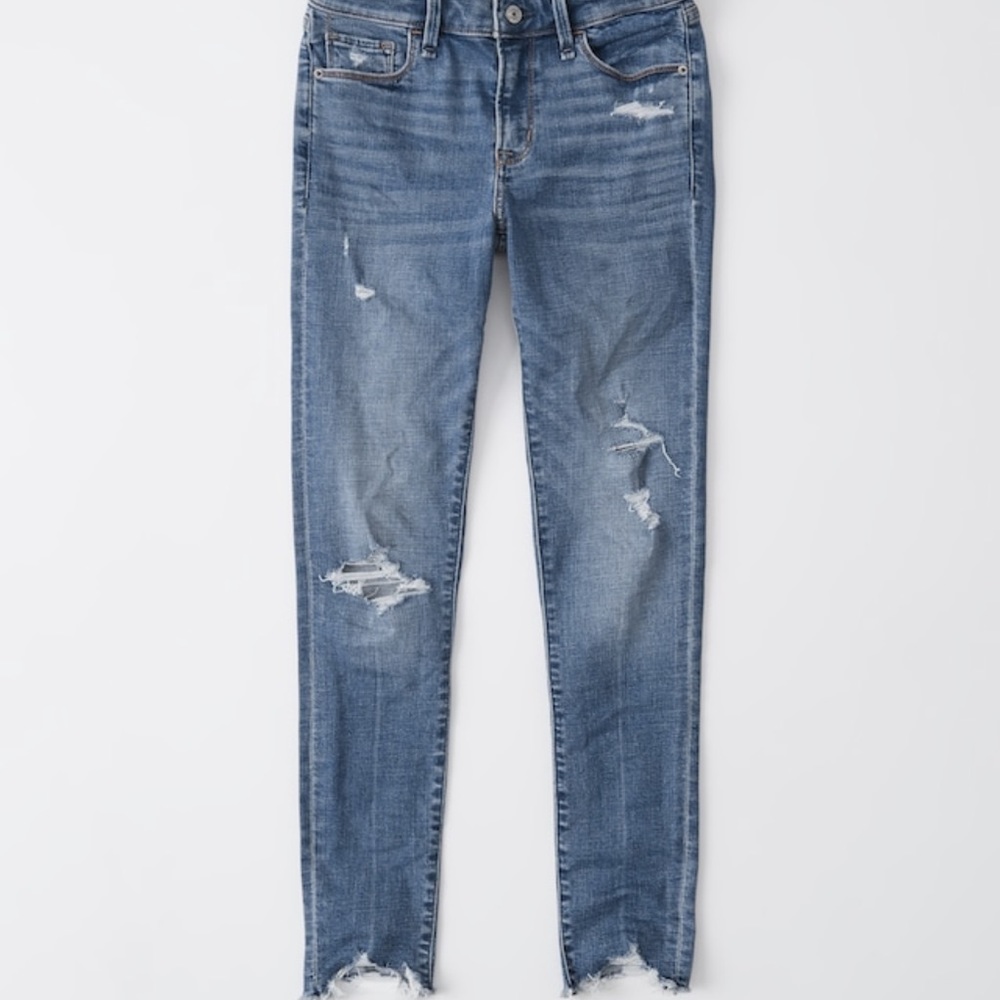Ripped Mid Rise Super Skinny Ankle Jeans